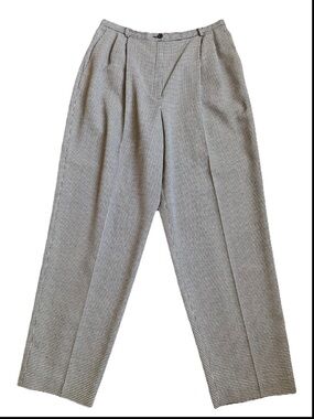 Vintage 100% wool High-Waist Houndstooth pleated lined Dress Pants 12/14, w 32”